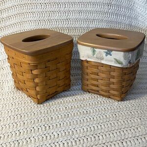 Longaberger Tissue Box Set of 2 - Includes One Plant Print Liner. Woven Wood.